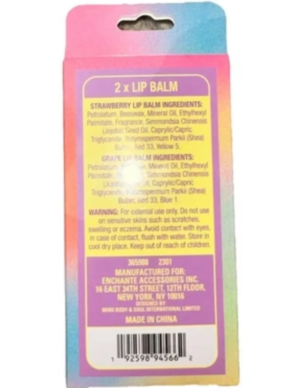 NIB Crystal Waters Mermaid Lip Balm Duo Set Strawberry & Grape 0.49oz Each